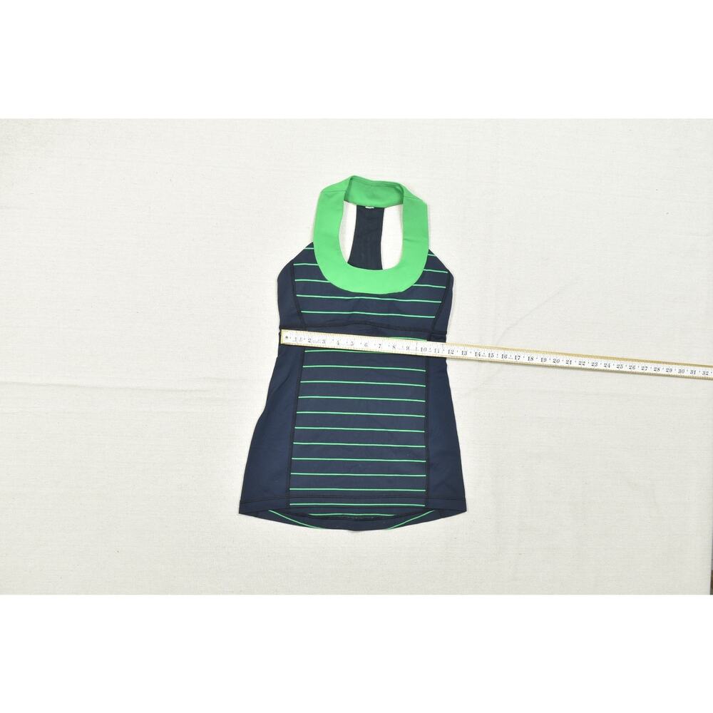 Lululemon Athletica Scoop Neck Racerback Tank Top Navy Green Striped Size 4 - Picture 3 of 8
